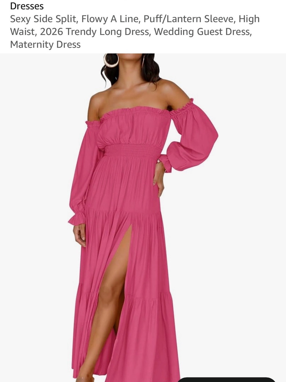 Amazon Off-Shoulder Maxi Dress in Hot Pink with Side Slit